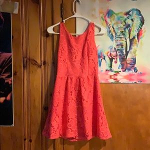 Coral Floral Mesh Skater Dress